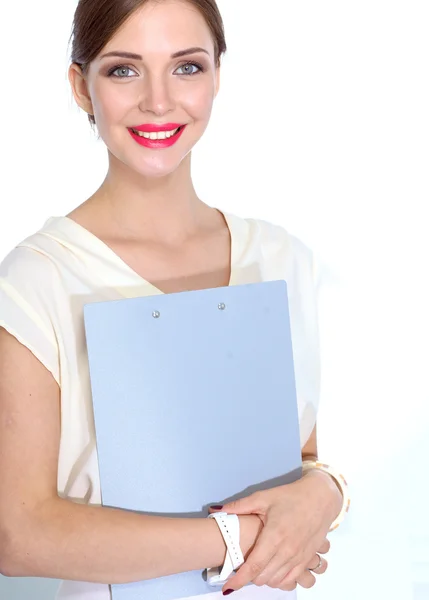 Portrait of a business woman holding folder — Stock Photo, Image