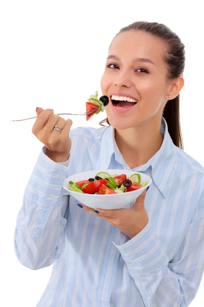 Una hermosa chica comiendo comida saludable —  Fotos de Stock