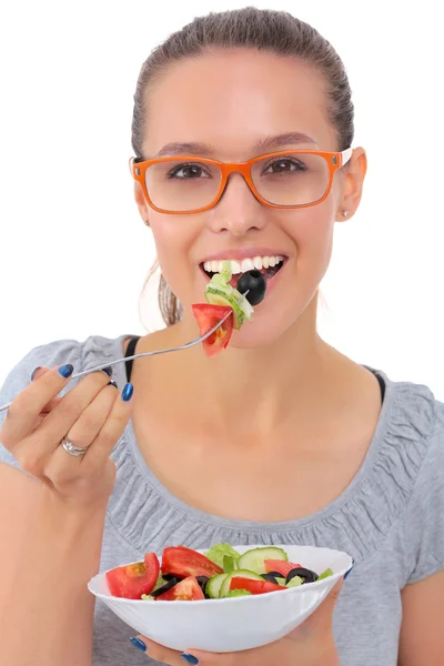 Una bella ragazza che mangia cibo sano — Foto Stock