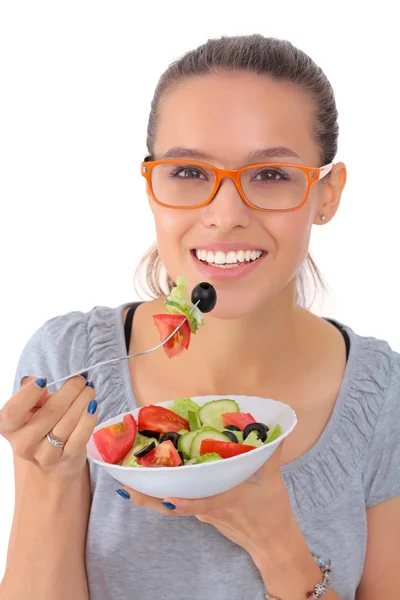 Una hermosa chica comiendo comida saludable — Foto de Stock