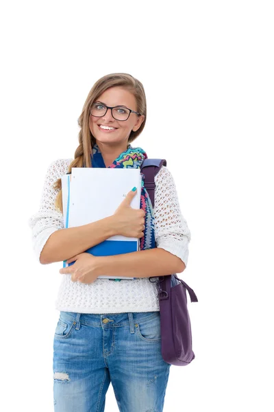 Portrait of a young student woman holding exercise books. — Stock Photo, Image