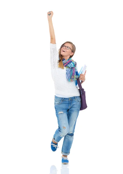 Portret van een vrouw van de jonge student met oefening boeken. — Stockfoto