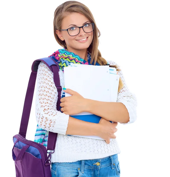 Portrait of a young student woman holding exercise books. — Stock Photo, Image