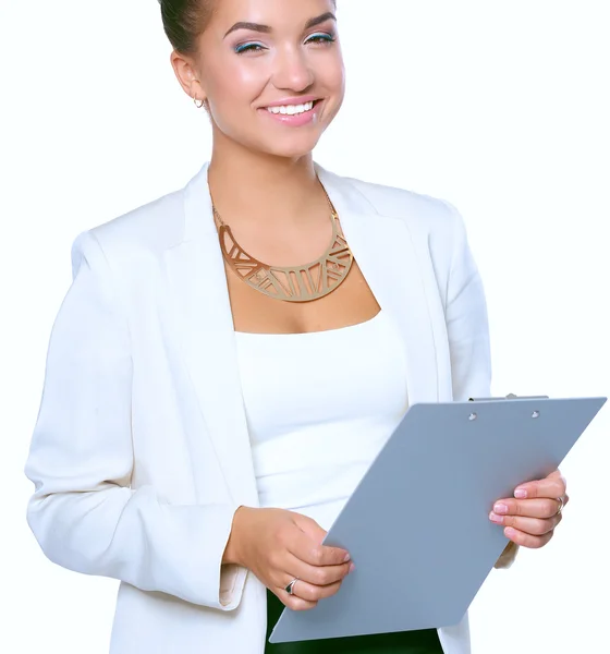 Portrait of business woman standing with folder — Stock Photo, Image
