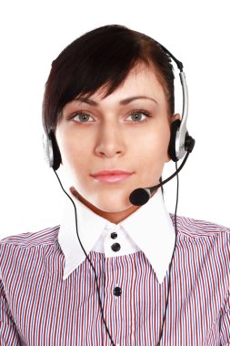 güzel bir iş kadını ile kulaklık.