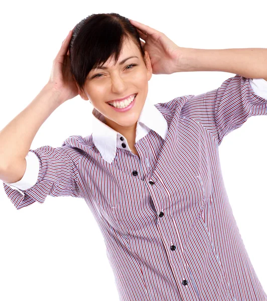 Jonge emotionele vrouw, geïsoleerd op witte achtergrond — Stockfoto