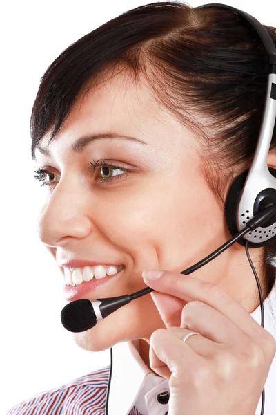 Mooie zakenvrouw met headset. — Stockfoto