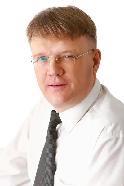 Porträt eines Mannes mit Brille, isoliert auf weiß — Stockfoto