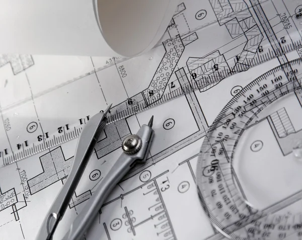 Architecture blueprint and tools — Stock Photo, Image