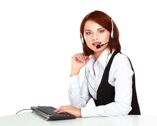 Beautiful business woman with headset. Call center — Stock Photo, Image