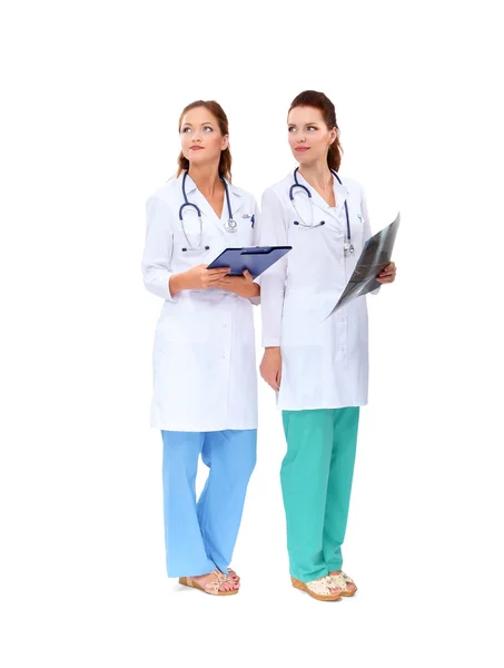 Two woman  nurse watching X Ray image, standing in hospital — Stock Photo, Image