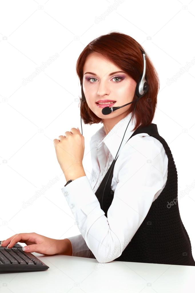 Beautiful business woman with headset. Call center