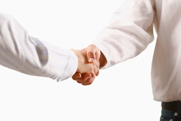 Närbild av ett business handslag, isolerad på vit. — Stockfoto