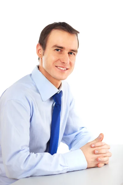 Retrato de un joven empresario feliz, aislado en blanco — Foto de Stock