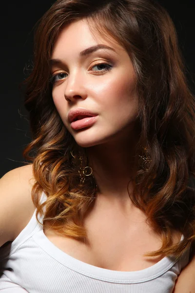 Close up portrait of beautiful young woman face. Isolated on white background. — Stock Photo, Image