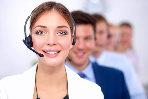 Atraente Sorrindo positivo jovens empresários e colegas em um escritório de call center Imagem De Stock