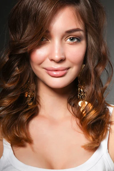 Close up portrait of beautiful young woman face. — Stock Photo, Image