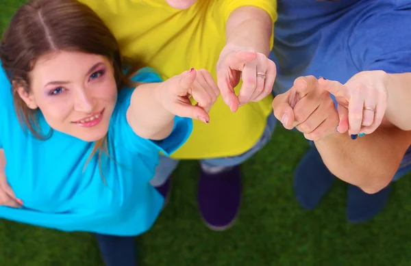 Group of young people standing on green grass — Stock Photo, Image