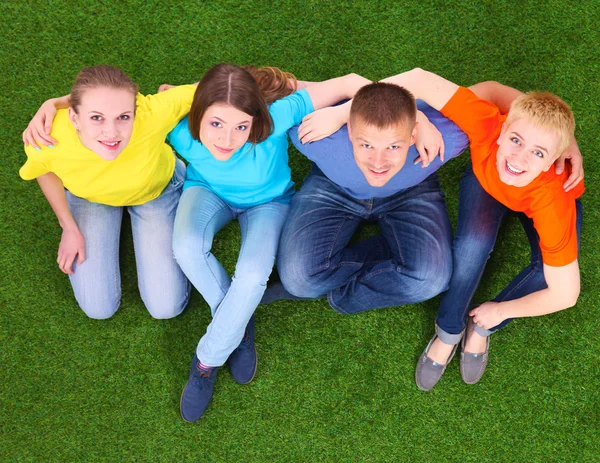 Grupo de jóvenes acostados sobre hierba verde — Foto de Stock