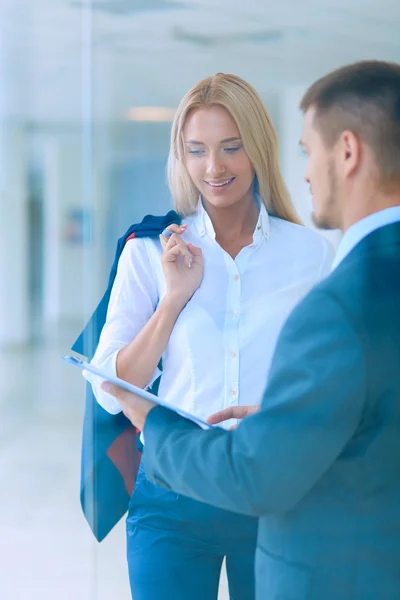 Smiling successful business team standing in office — Stock Photo, Image