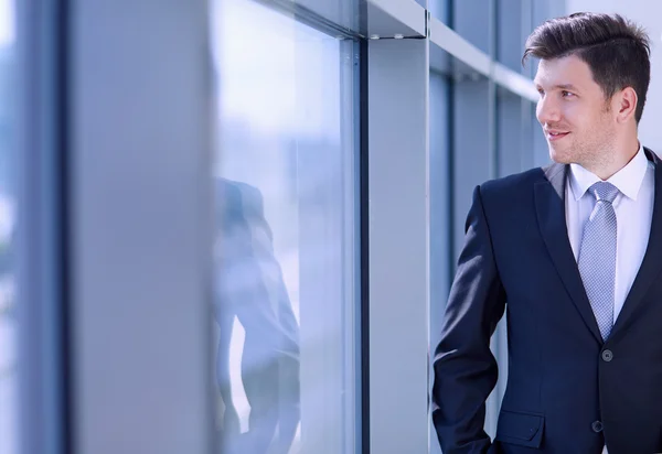 Portrait of businessman standing near window in office — Stock Photo, Image