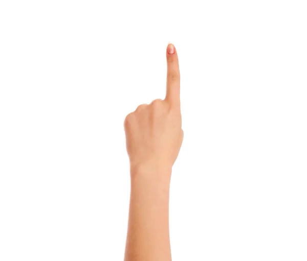 Hand pekar, röra eller trycka på isolerade på vit. — Stockfoto