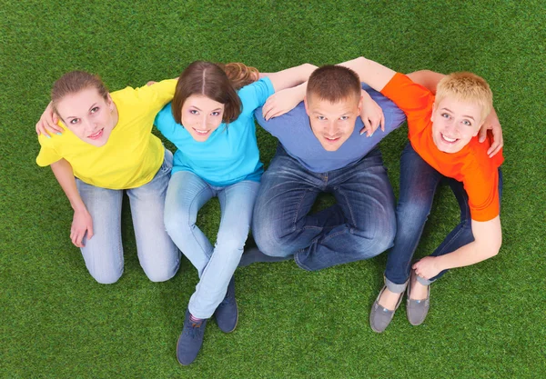 緑の草の上に横たわる若い人たちのグループ — ストック写真