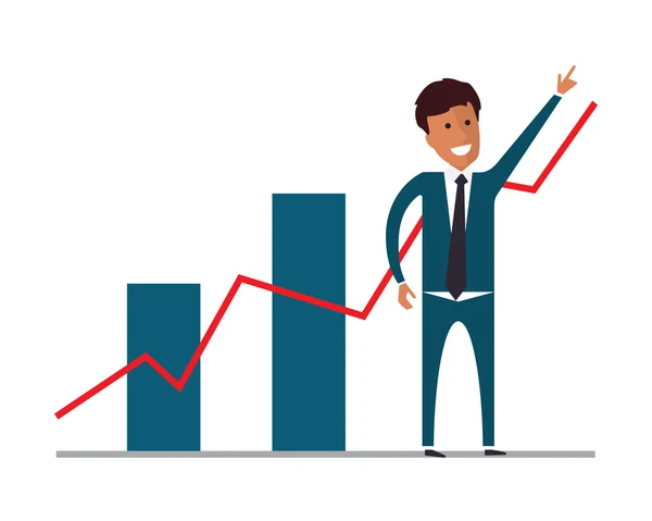 Üzletember találat növekvő diagramok. Lapos vektoros illusztráció. — Stock Vector