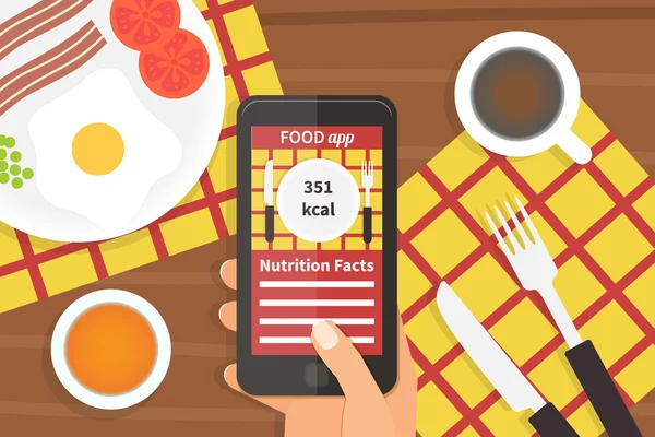 Dieta jedzenie aplikacji. Licznik kalorii — Wektor stockowy