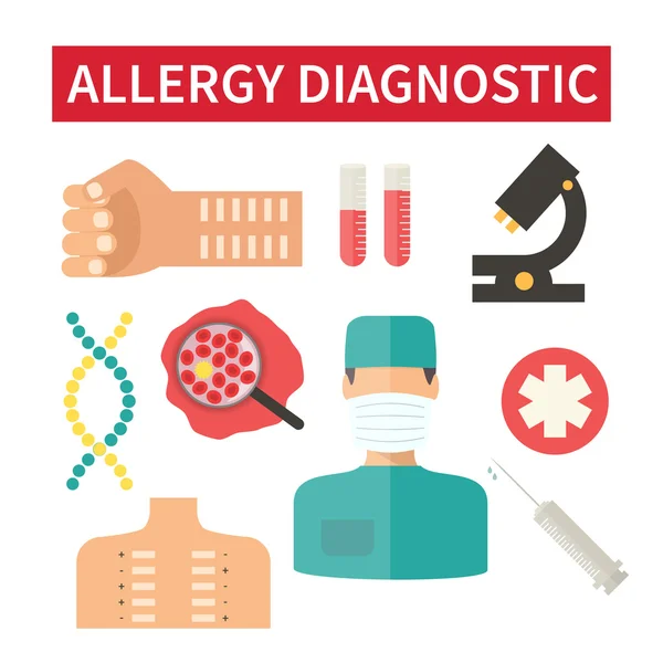 Alergia diagnóstico e cuidados médicos — Vetor de Stock