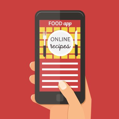 Online yemek tarifleri başvuru. Vektör düz app çizim.