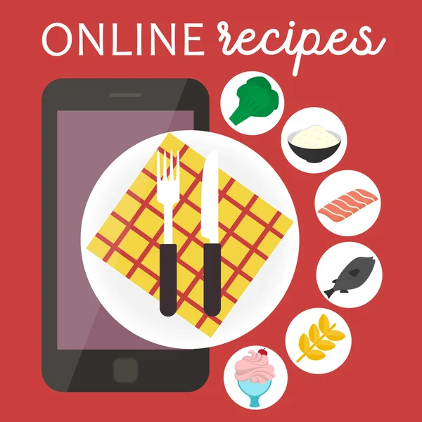 Aplikasi resep masak online. Ilustrasi aplikasi datar vektor . - Stok Vektor