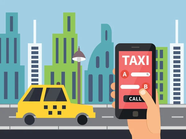 Δημόσια ταξί σε απευθείας σύνδεση υπηρεσία, κινητή εφαρμογή. — Διανυσματικό Αρχείο