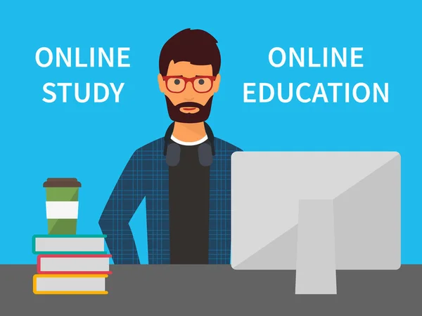 Educazione online. Studio sulla formazione e l'e-learning . — Vettoriale Stock
