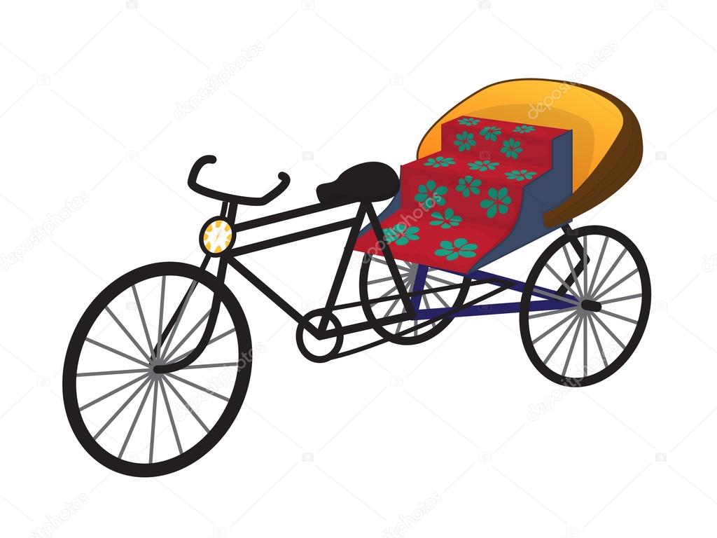 Oriental tricycle rickshaw cab, vector illustration.