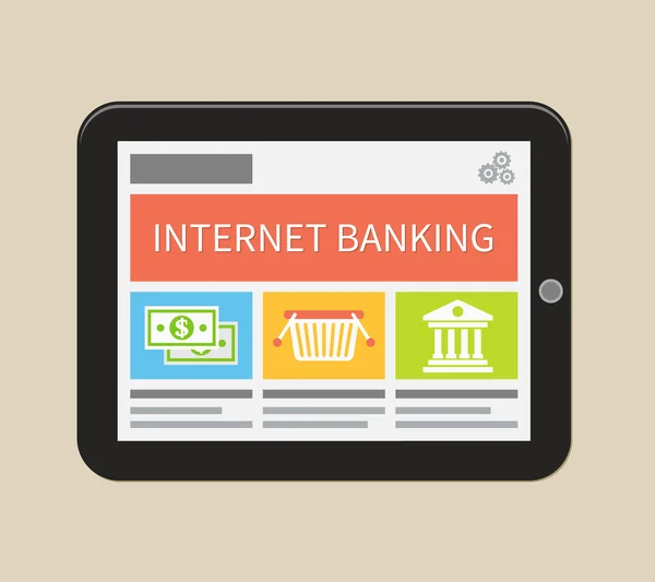 Bankowość internetowa, zakupy online i transakcji. Ilustracja wektorowa płaski. — Wektor stockowy