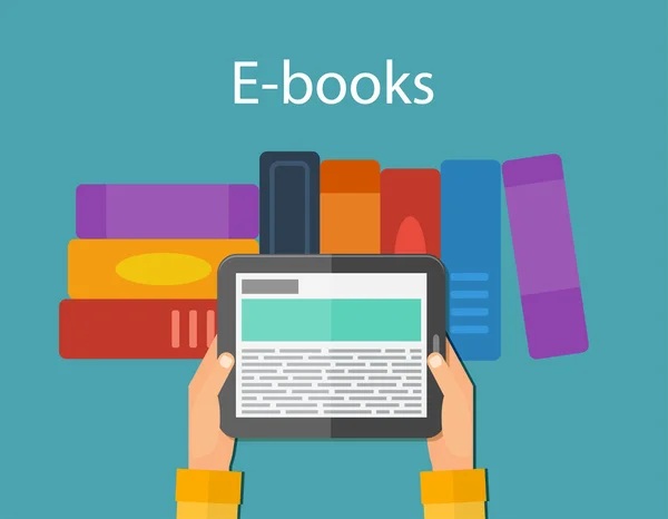 Leitura online e E-book. Conceito de tecnologia de dispositivos móveis. Ilustração vetorial . —  Vetores de Stock