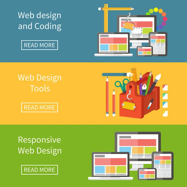 Diseño web sensible, desarrollo de aplicaciones y construcción de páginas . — Vector de stock