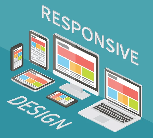 Design web responsivo, vetor plano isométrico 3d . —  Vetores de Stock