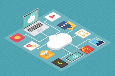 Bulut hizmet anlayışı, izometrik düz vektör