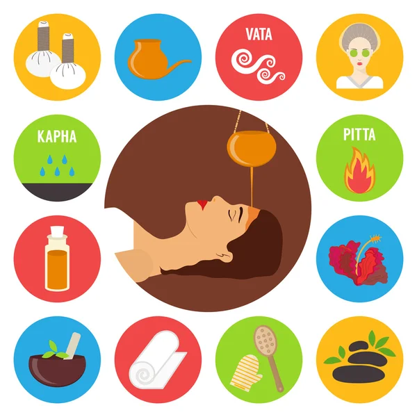 Ayurveda, ájurvédikus kezelés beállítása — Stock Vector