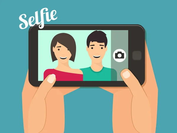 Pareja tomando selfie . — Vector de stock