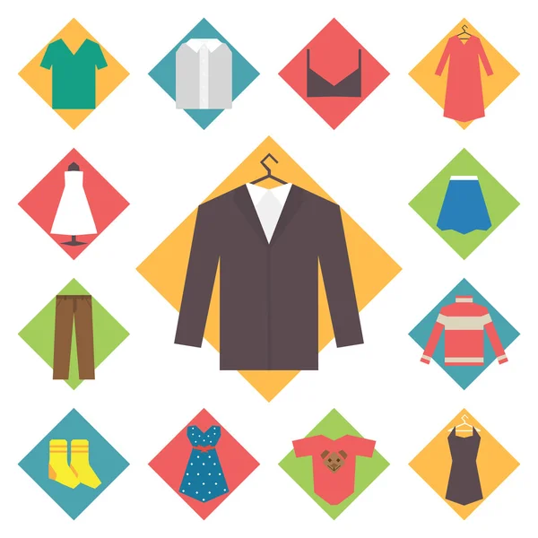 Conjunto de iconos de ropa, elementos de compras, vector de diseño plano — Vector de stock