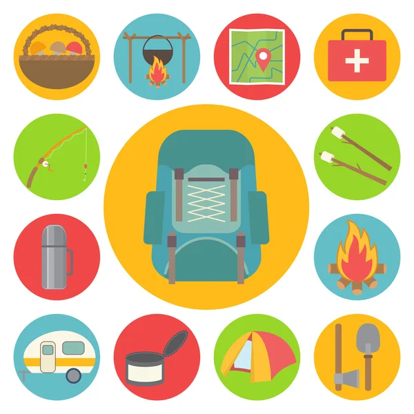 Camping vector iconos conjunto — Archivo Imágenes Vectoriales