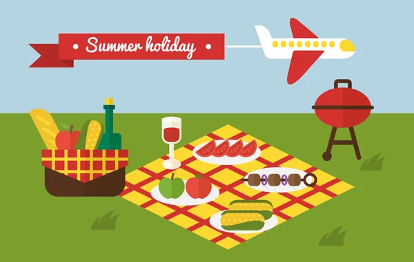 Grillparty. Sommerpicknick mit Grill. Einladungsvorlage. — Stockvektor