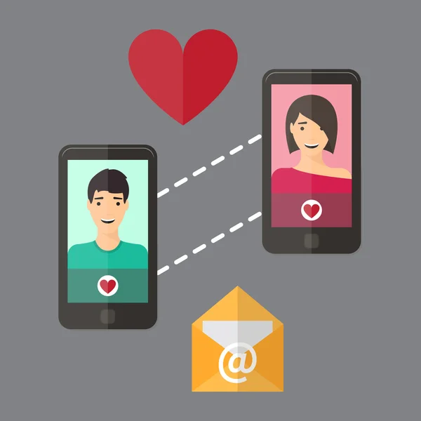 Internet dating, online flirt en relatie. mobiele dienst, toepassing — Stockvector