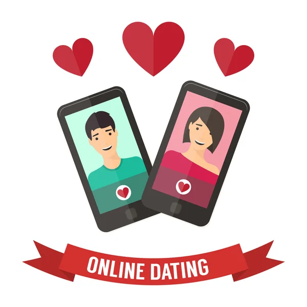 Internet dating, online flirt and relation. Mobile service, application — Stock Vector