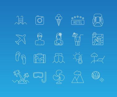 Summer mono line icon set