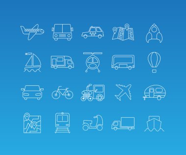 Transport mono line icon set