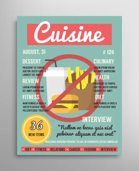 Magazine cover template. Food blogging layer, culinary cuisine vector illustration. — Stok Vektör